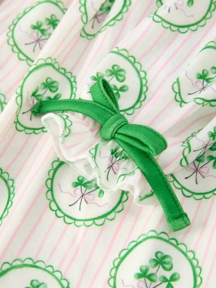 St. Patrick’s Day Shamrock Striped Long Sleeve Girl Dress Dress