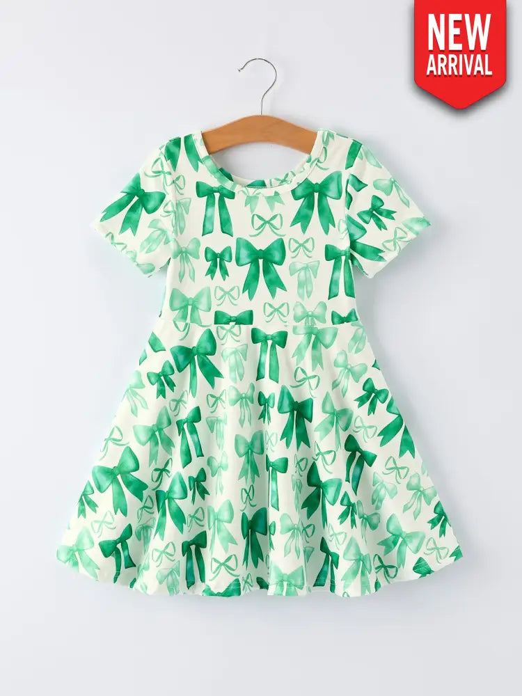 St. Patrick’s Day Bow Print Short Sleeves Girls Dress Dress