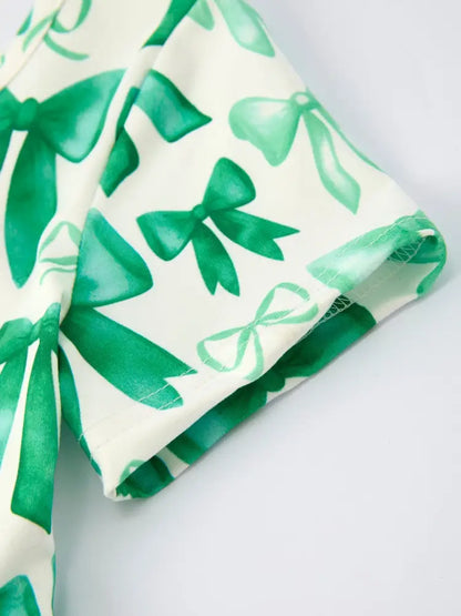 St. Patrick’s Day Bow Print Short Sleeves Girls Dress Dress