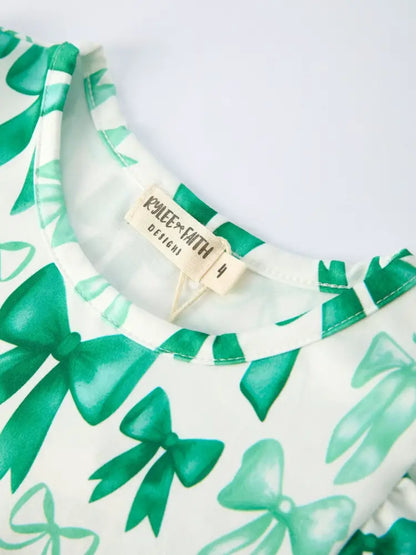 St. Patrick’s Day Bow Top and Ruffled Leggings Girls Set Outfit