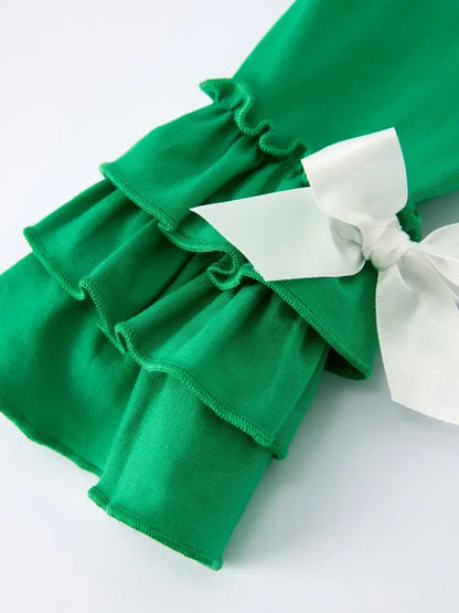 St. Patrick’s Day Bow Top and Ruffled Leggings Girls Set Outfit