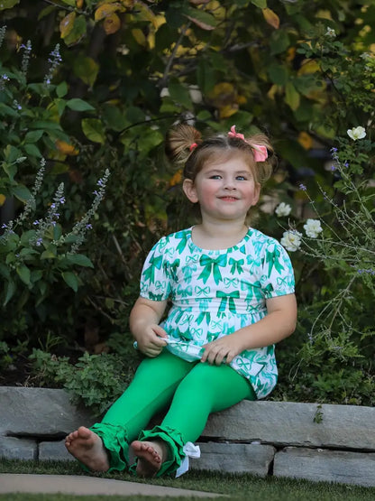 St. Patrick’s Day Bow Top and Ruffled Leggings Girls Set Outfit