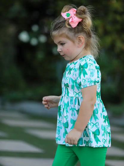 St. Patrick’s Day Bow Top and Ruffled Leggings Girls Set Outfit