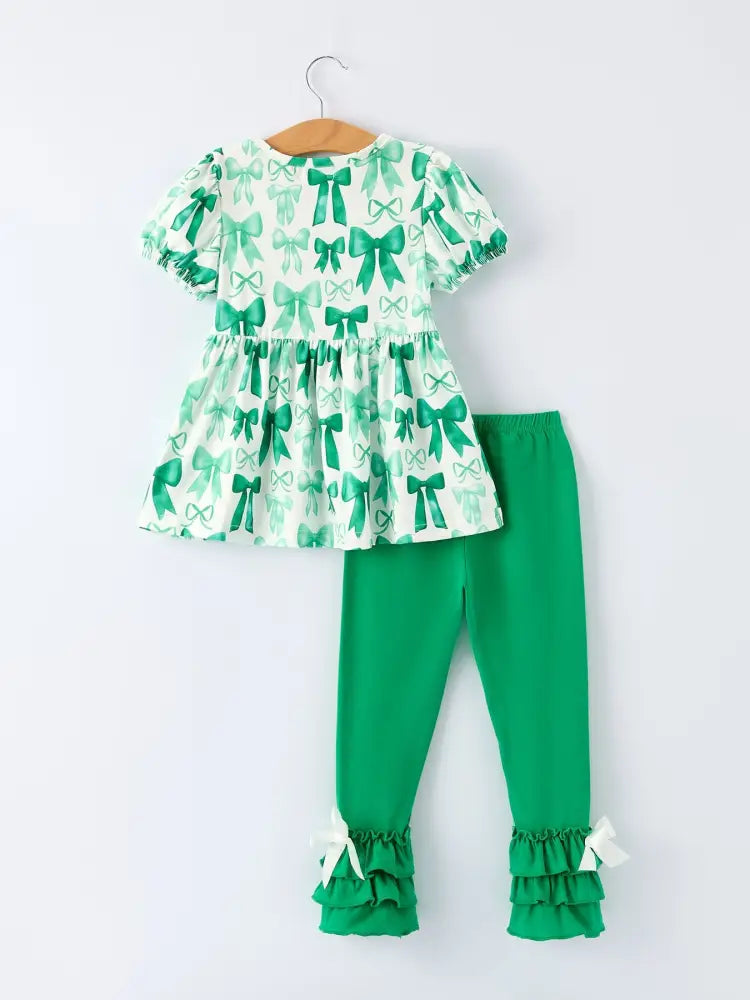 St. Patrick’s Day Bow Top and Ruffled Leggings Girls Set Outfit