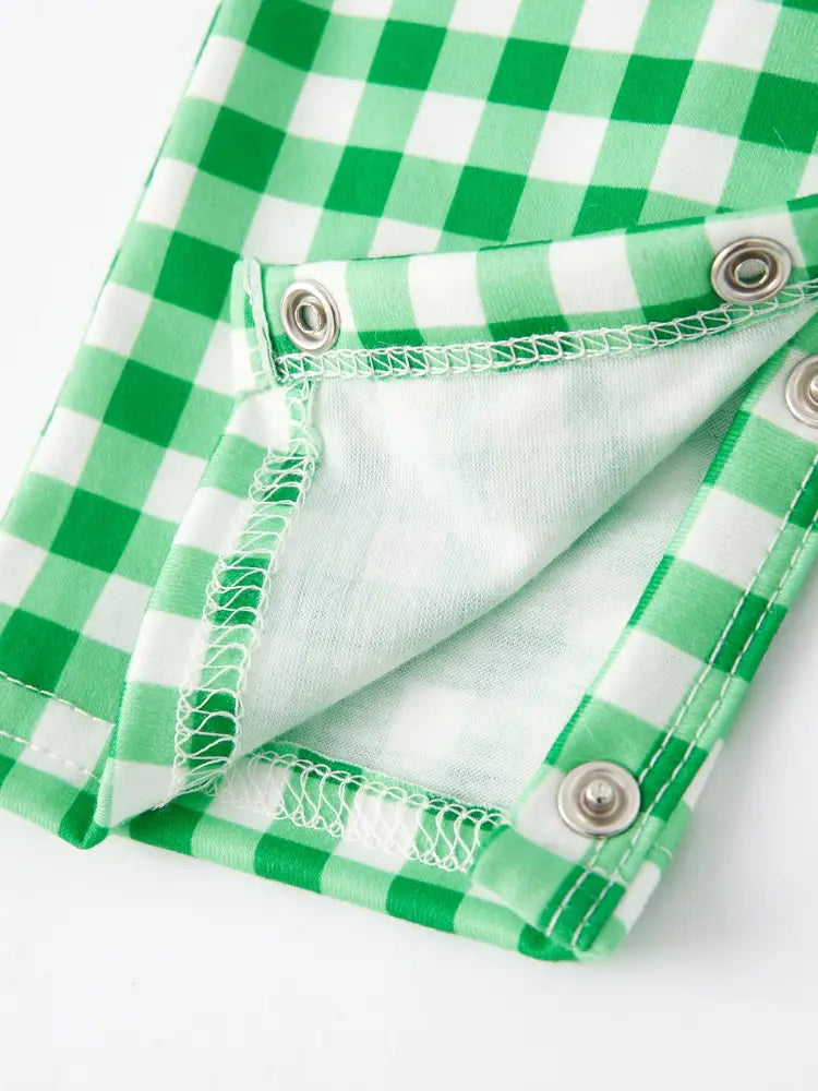 St. Patrick’s Day shamrock Smocking Embroidered Green Plaid Boys’ Romper Romper