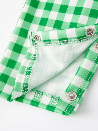 St. Patrick’s Day shamrock Smocking Embroidered Green Plaid Boys’ Romper Romper