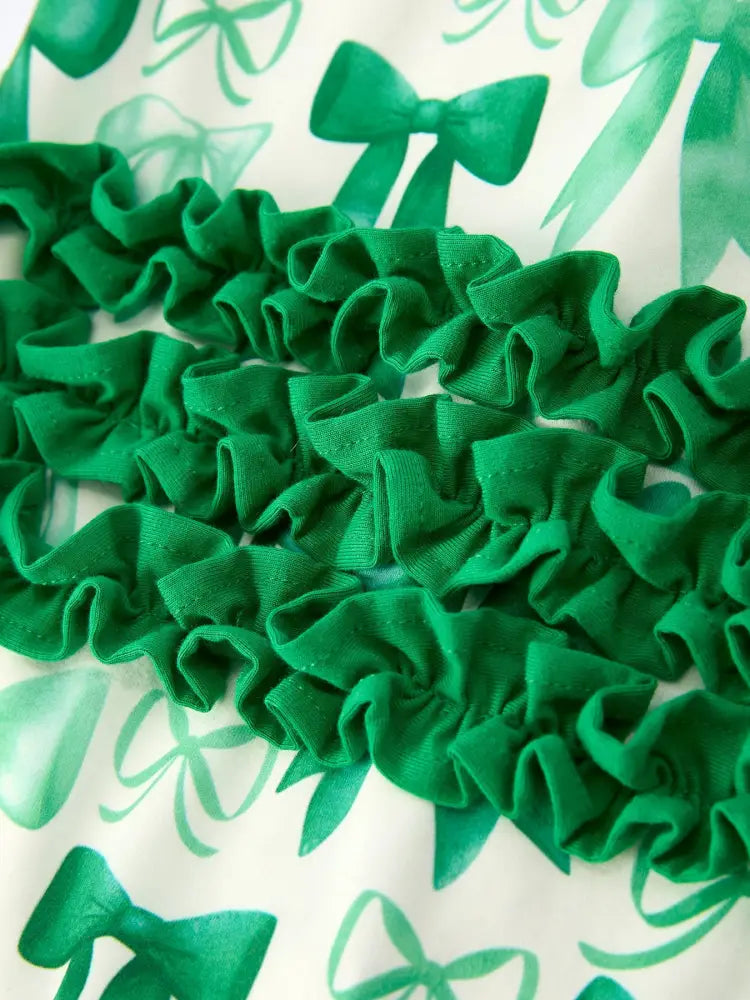 St. Patrick’s Day Bow Print Long Sleeves Baby Girls Romper Romper