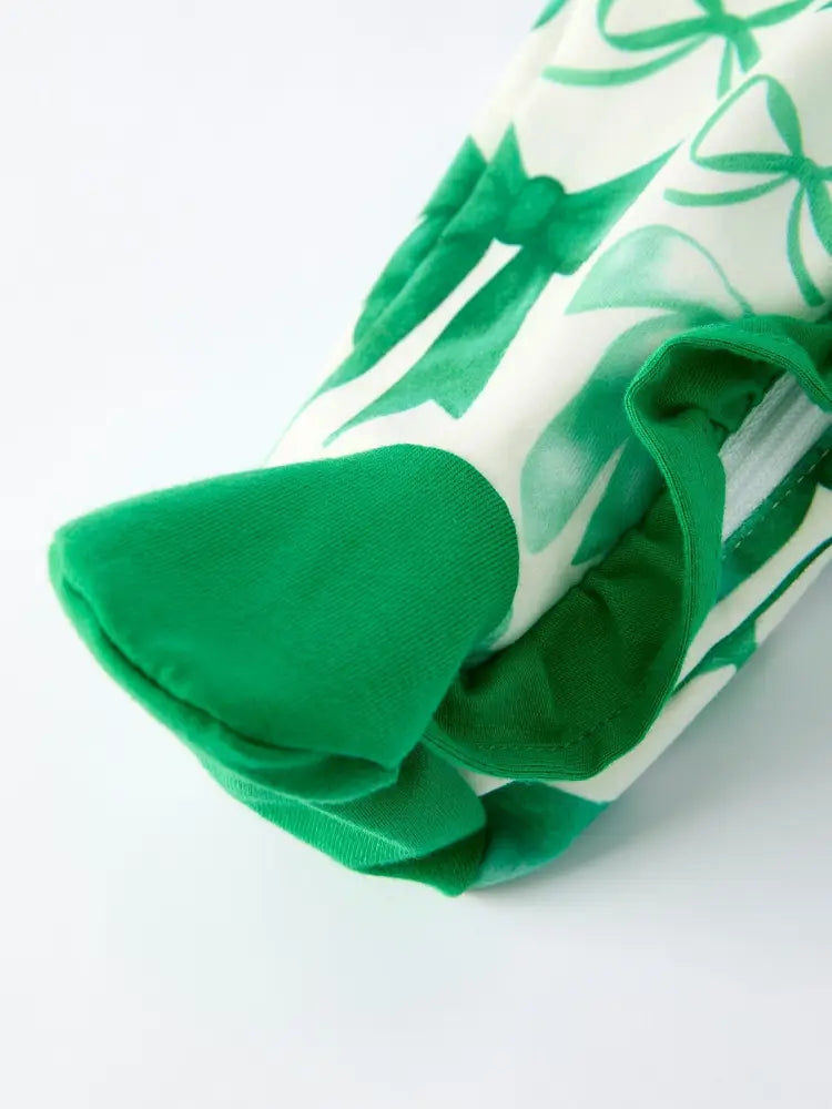 St. Patrick’s Day Bow Print Long Sleeves Baby Girls Romper Romper