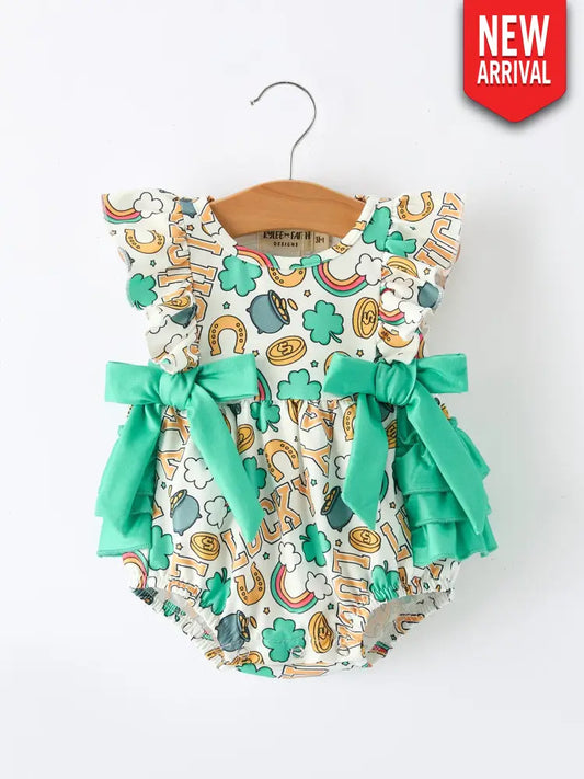 St Patrick’s Day Shamrock Bow Baby Girl Romper Romper
