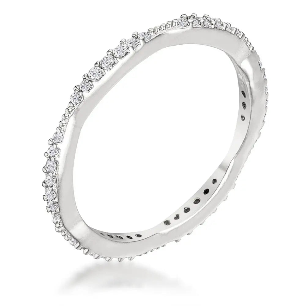 .42Ct Dainty 18k Rhodium Plated Micro Pave CZ Stackable Eternity Ring - Rings