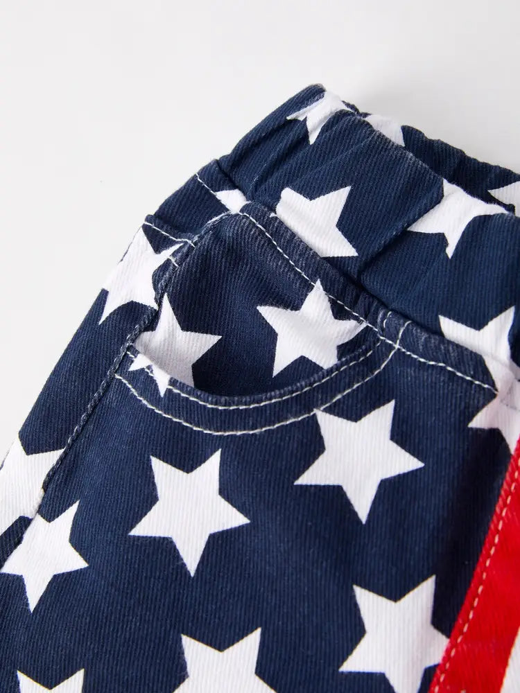 4th of july Patriotic Star Stripe Bow Flare Pants - Jeans