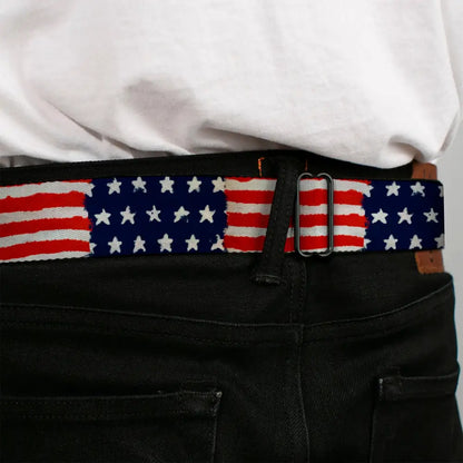BD Wings Logo CLOSE-UP Full Color Black Silver Seatbelt Belt - Stars & Stripes Painting Webbing Seatbelt Belts