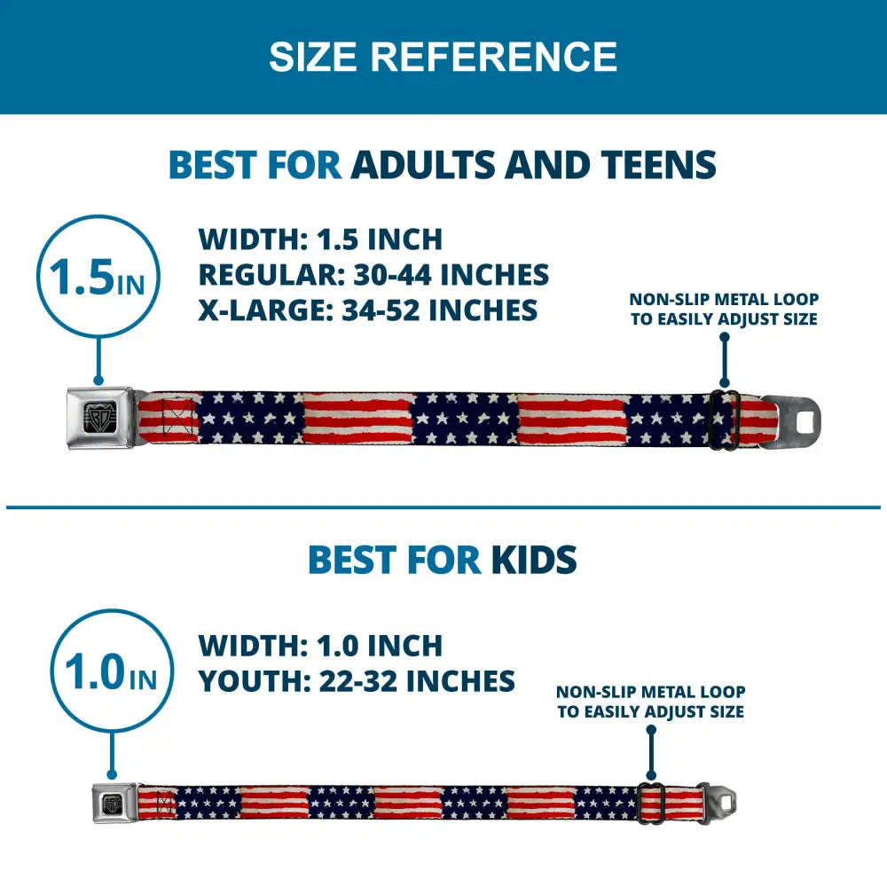 BD Wings Logo CLOSE-UP Full Color Black Silver Seatbelt Belt - Stars & Stripes Painting Webbing Seatbelt Belts