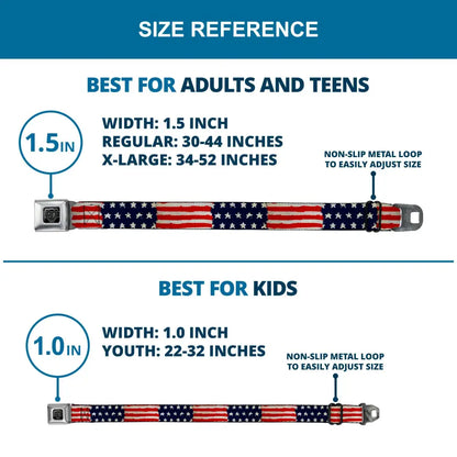 BD Wings Logo CLOSE-UP Full Color Black Silver Seatbelt Belt - Stars & Stripes Painting Webbing Seatbelt Belts