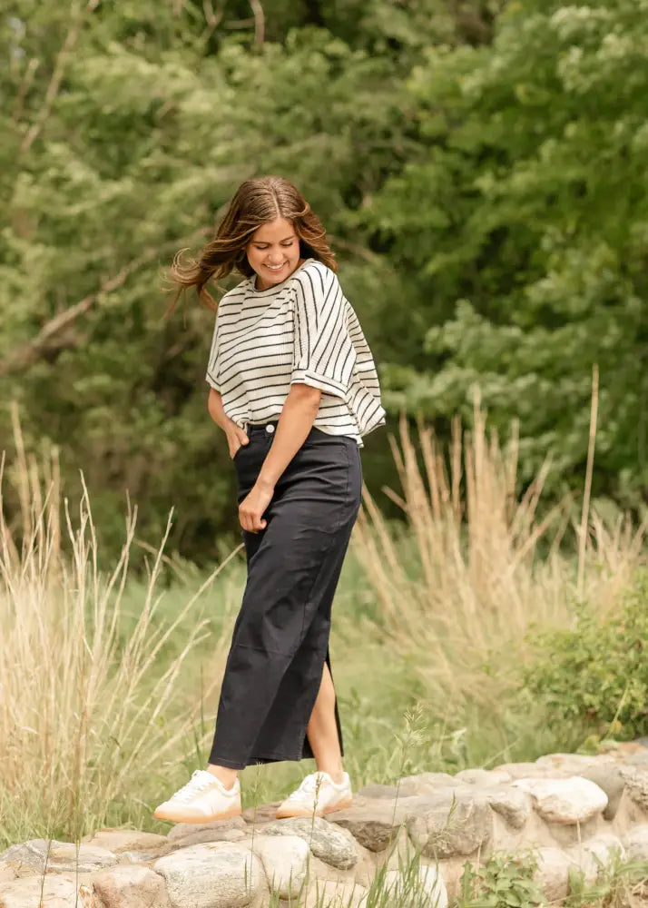 Stella Navy Maxi Denim Skirt - IC Skirts