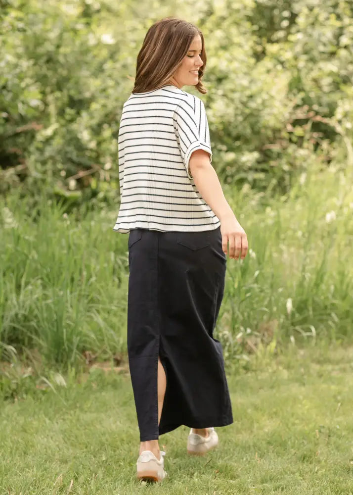 Stella Navy Maxi Denim Skirt - IC Skirts