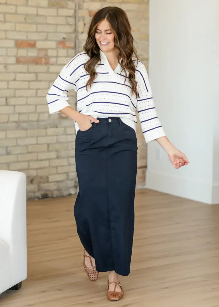 Stella Navy Maxi Denim Skirt - IC Skirts