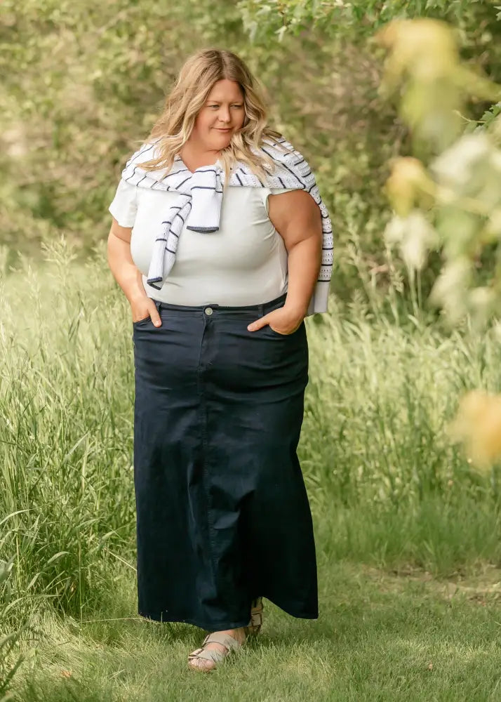 Stella Navy Maxi Denim Skirt - IC Skirts