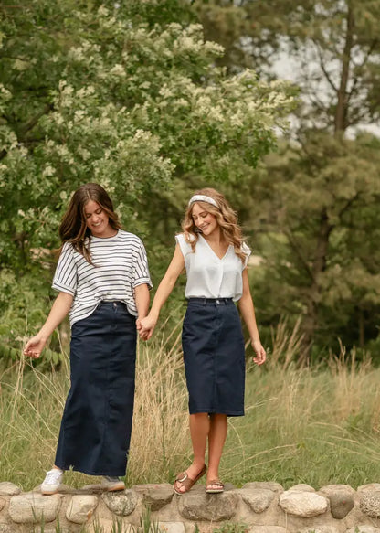 Stella Navy Maxi Denim Skirt - IC Skirts