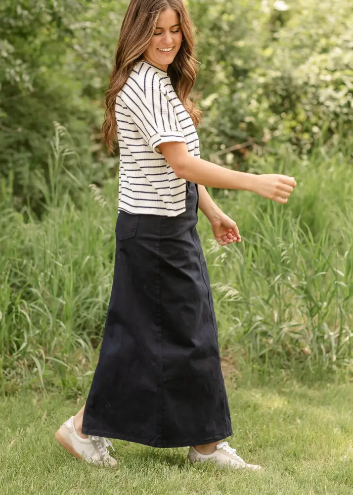 Stella Navy Maxi Denim Skirt - IC Skirts