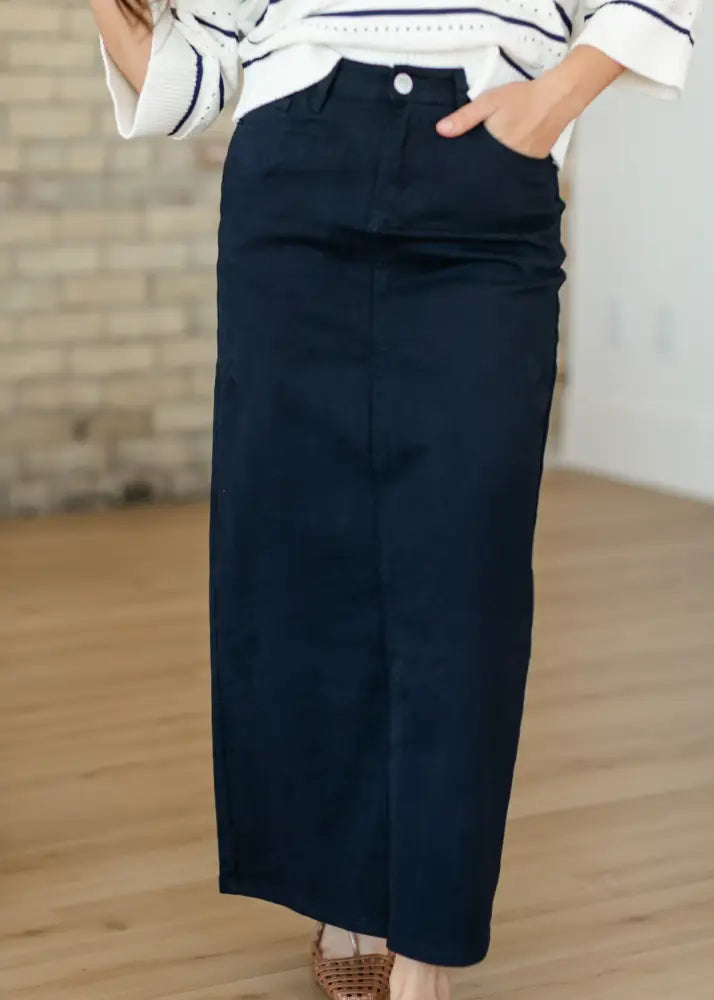 Stella Navy Maxi Denim Skirt - IC Skirts