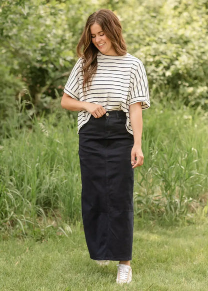 Stella Navy Maxi Denim Skirt - IC Skirts