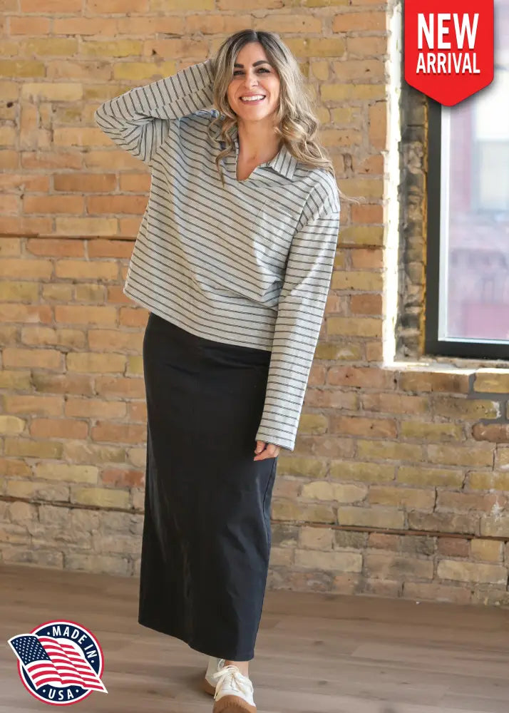 Stella Onyx Black Denim Maxi Skirt - IC Skirts