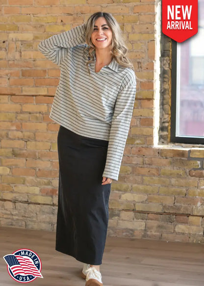 Stella Onyx Black Denim Maxi Skirt - IC Skirts