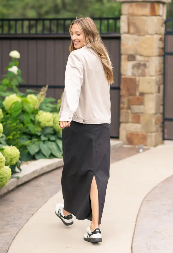 Stella Onyx Black Denim Maxi Skirt - IC Skirts