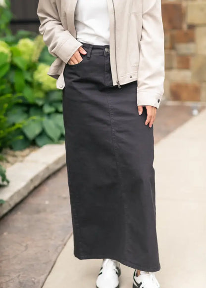 Stella Onyx Black Denim Maxi Skirt - IC Skirts