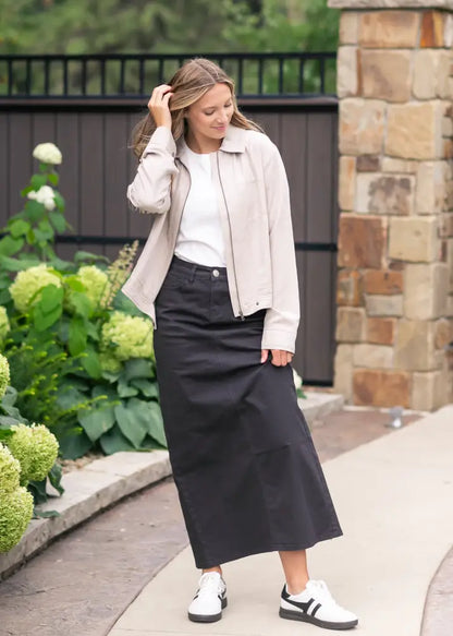 Stella Onyx Black Denim Maxi Skirt - IC Skirts