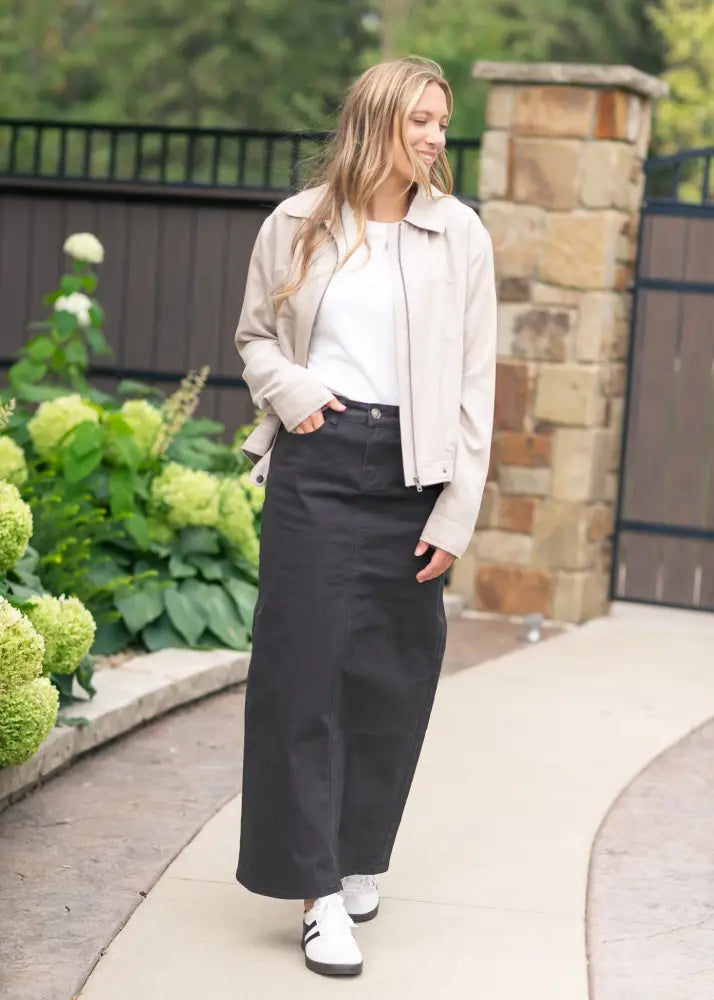 Stella Onyx Black Denim Maxi Skirt - IC Skirts