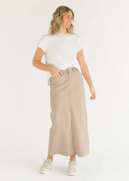 Stella Simply Taupe Denim Maxi Skirt - IC Skirts
