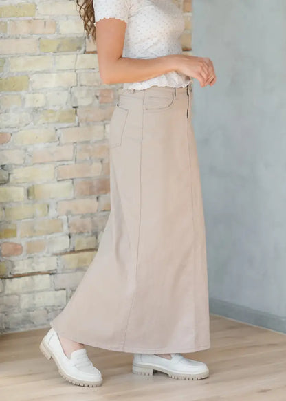 Stella Simply Taupe Denim Maxi Skirt - IC Skirts