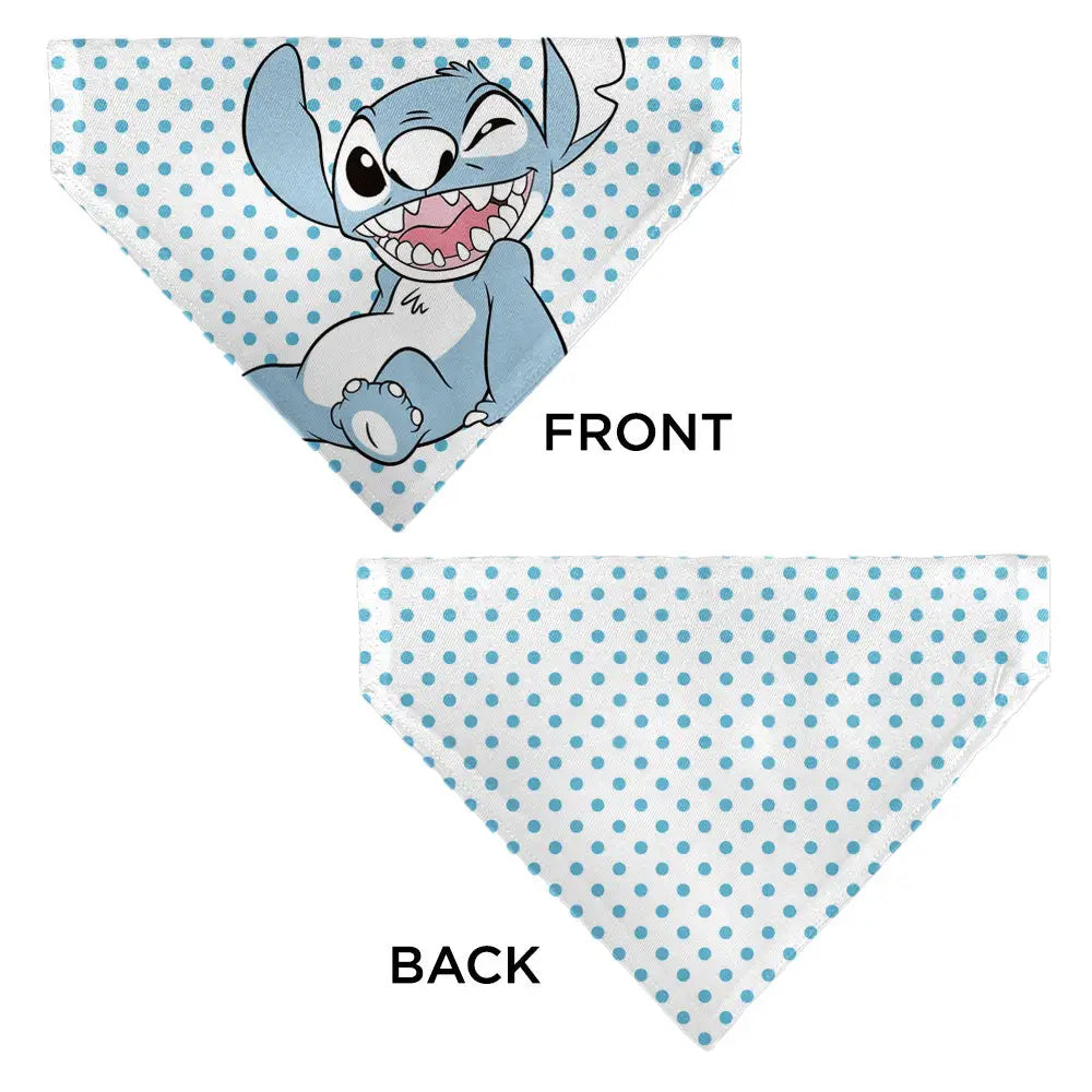 Pet Bandana - Lilo & Stitch Stitch Winking Pose and Polka Dots White/Blue Pet Bandanas