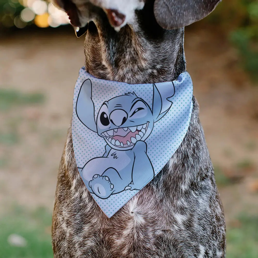Pet Bandana - Lilo & Stitch Stitch Winking Pose and Polka Dots White/Blue Pet Bandanas