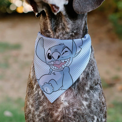 Pet Bandana - Lilo & Stitch Stitch Winking Pose and Polka Dots White/Blue Pet Bandanas