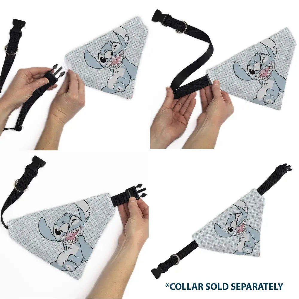 Pet Bandana - Lilo & Stitch Stitch Winking Pose and Polka Dots White/Blue Pet Bandanas