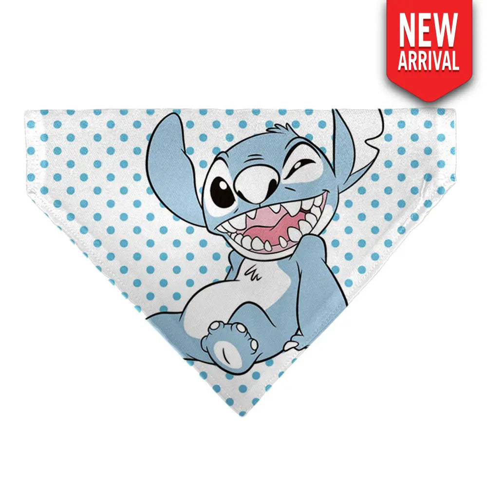 Pet Bandana - Lilo & Stitch Stitch Winking Pose and Polka Dots White/Blue Pet Bandanas