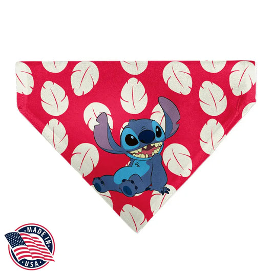Pet Bandana - Lilo Dress Leaves & Stitch Sitting Pose Red/White Pet Bandanas