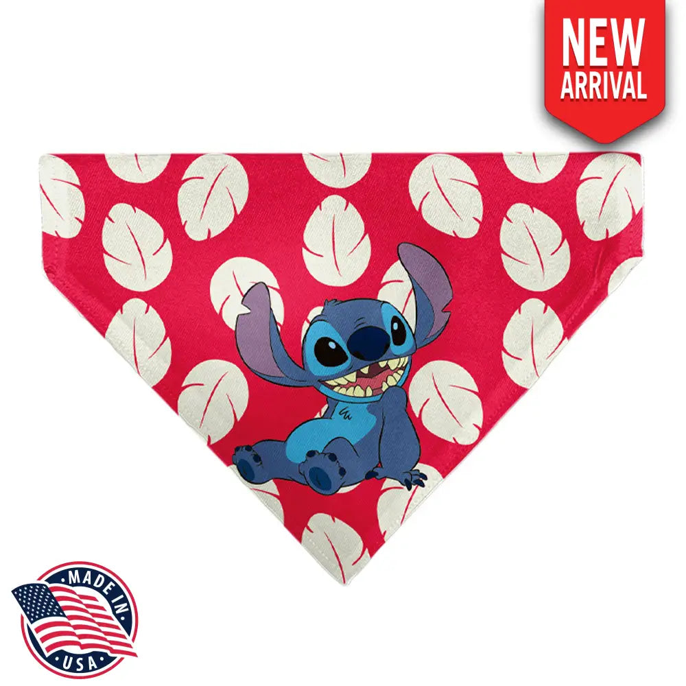 Pet Bandana - Lilo Dress Leaves & Stitch Sitting Pose Red/White Pet Bandanas