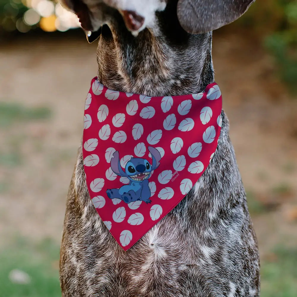 Pet Bandana - Lilo Dress Leaves & Stitch Sitting Pose Red/White Pet Bandanas