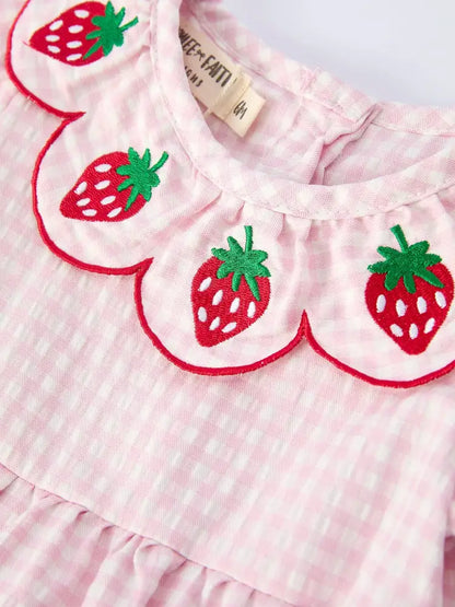Baby Girls’ Plaid Smocked Strawberry Applique Romper - Romper