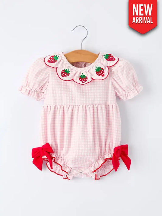 Baby Girls’ Plaid Smocked Strawberry Applique Romper - Romper
