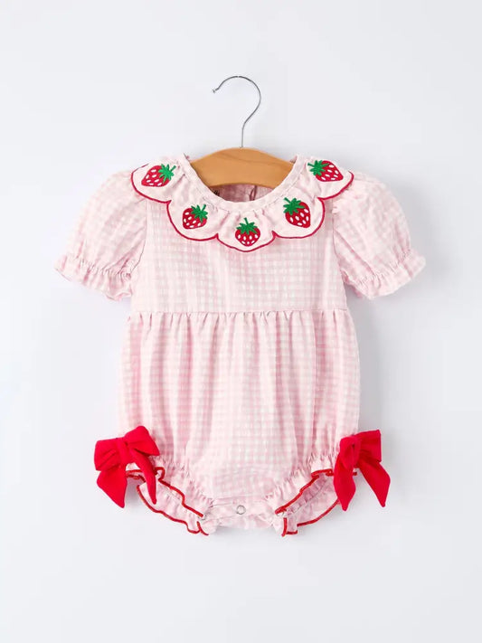 Baby Girls’ Plaid Smocked Strawberry Applique Romper - Romper