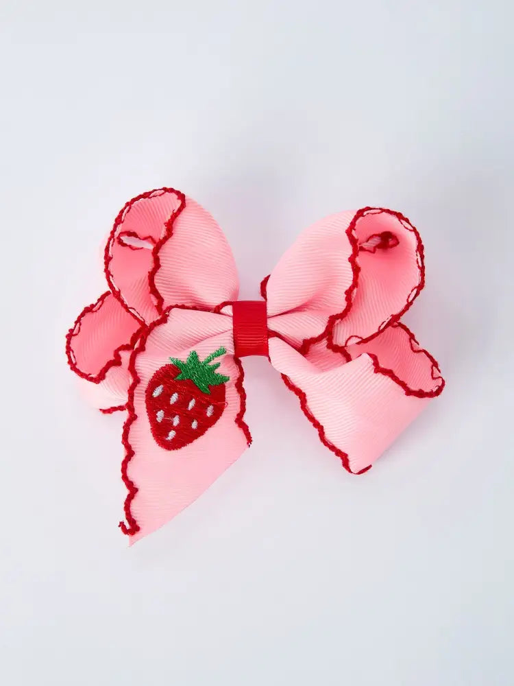 Strawberry Embroidered Girls Hairpin 4 Inches - Bows