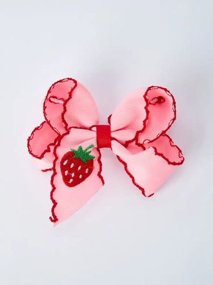 Strawberry Embroidered Girls Hairpin 4 Inches - Bows