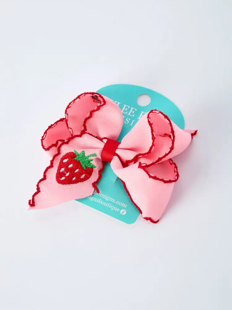 Strawberry Embroidered Girls Hairpin 4 Inches - Bows