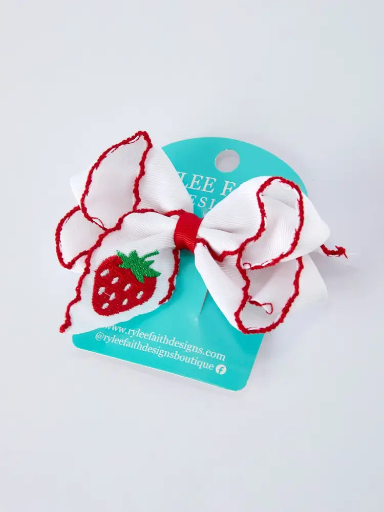 Strawberry Embroidered Girls Hairpin 4 Inches - Bows