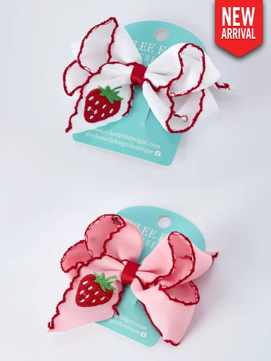 Strawberry Embroidered Girls Hairpin 4 Inches - Bows